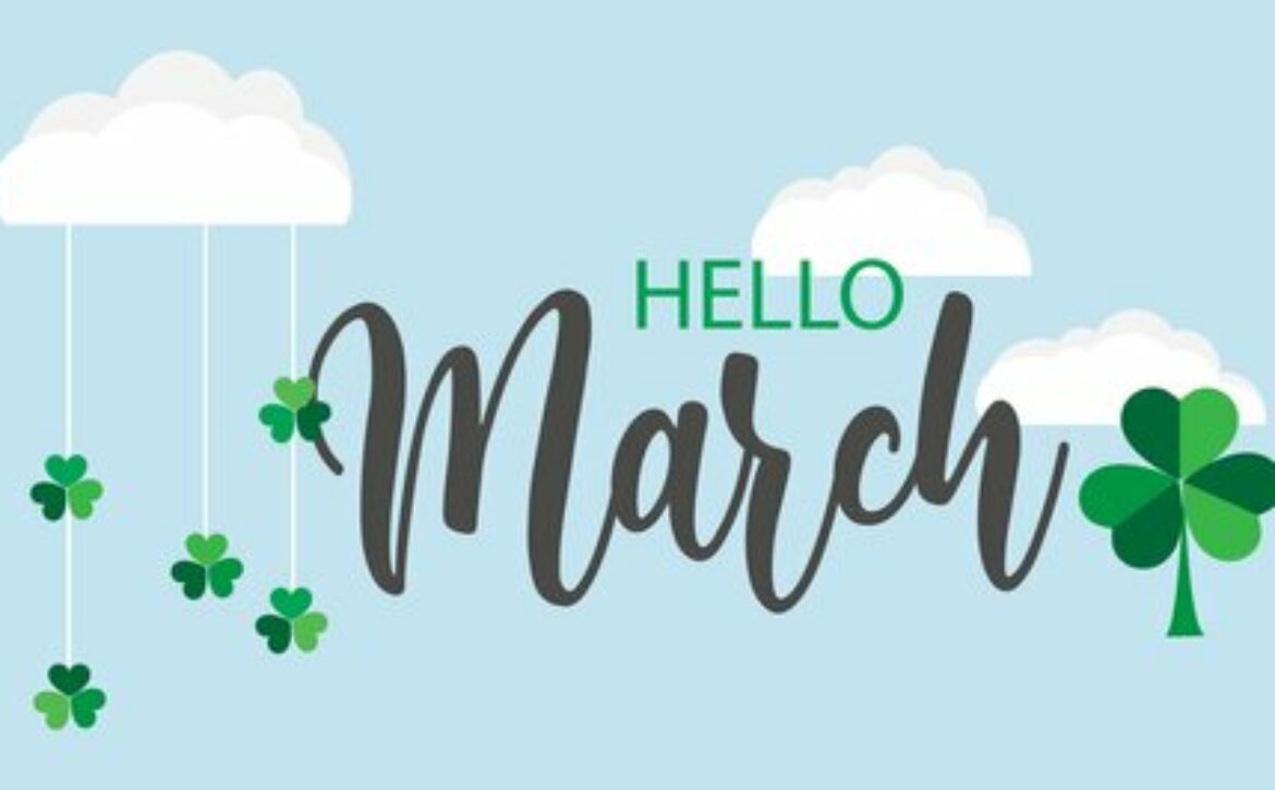 Hello,March,Vector,Background.,Cute,Lettering,Banner,With,Clouds,And