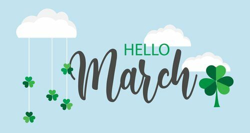 Hello,March,Vector,Background.,Cute,Lettering,Banner,With,Clouds,And